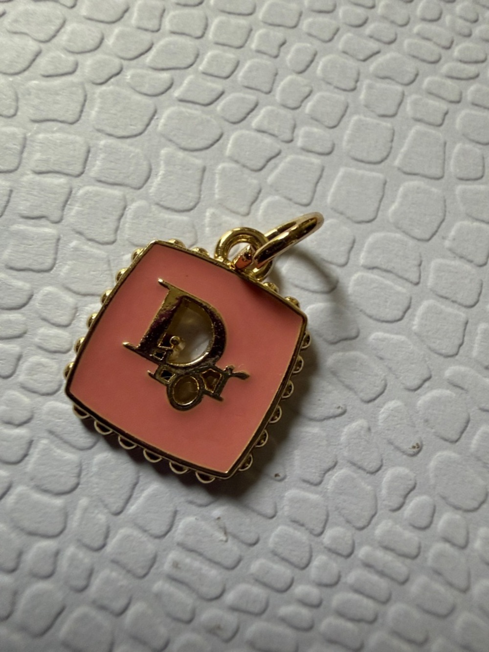 Dior Pink Enamel Square Logo Charm Pendant